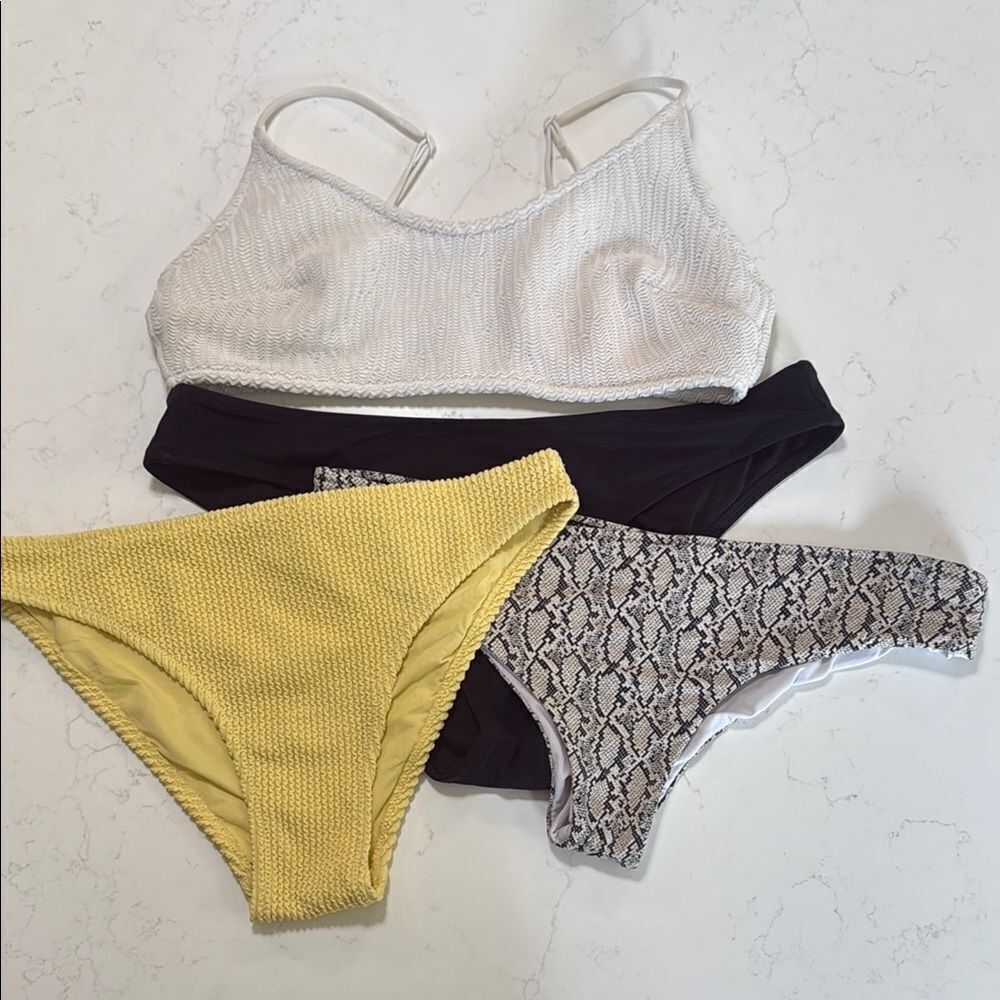 H&M Stylish Bikini Set in White, Yellow, and Snake Print.  Size Medium/Small.